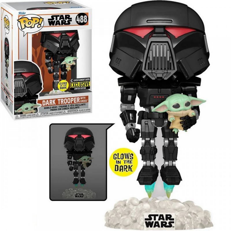 Фигурка Funko Pop Star Wars Mandalorian - Dark Trooper with Grogu / Фанко Поп Звёздные войны Мандалорец - Тёмный солдат и Грогу