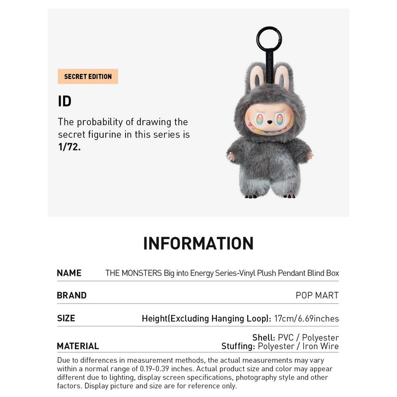 Коллекционная фигурка Pop Mart The Monsters Big Into Energy Series Vinyl Plush Pendant Blind Box (Labubu)